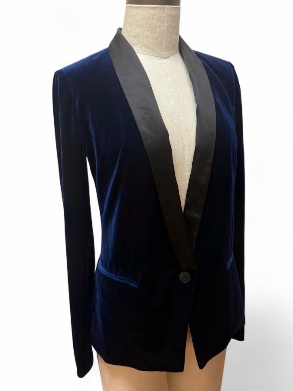 Navy Velvet Blazer Bailey/44 with black Satin Lapel size XS - Picture 3 of 6
